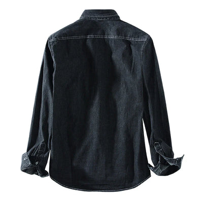 Men’s Denim Shirt - Button-Up - Long Sleeve - Classic Collar - Casual Wear