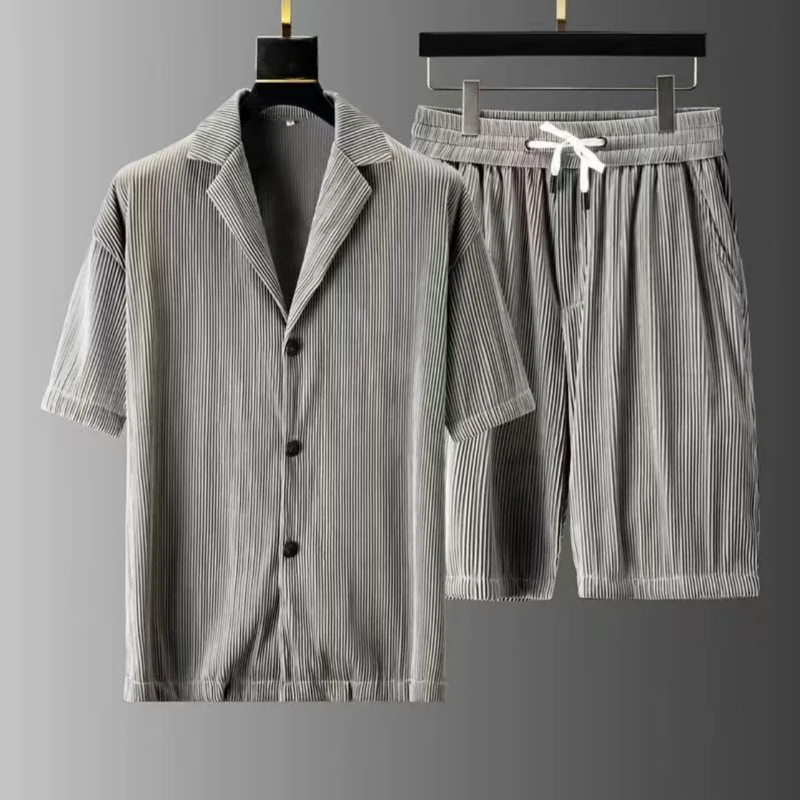 Men’s Polo Shirt and Shorts Set – Relaxed Fit – Ribbed Texture – Breathable Blend