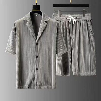 Men’s Polo Shirt and Shorts Set – Relaxed Fit – Ribbed Texture – Breathable Blend