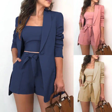 Tara - blazer taillebroek mouwloos crop top 3-delig set