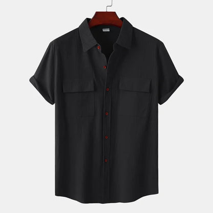 Men’s Short Sleeve Shirt – Relaxed Fit – Natural Fibers – Button Down – Chest Pockets