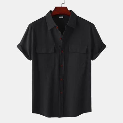 Men’s Short Sleeve Shirt – Relaxed Fit – Natural Fibers – Button Down – Chest Pockets