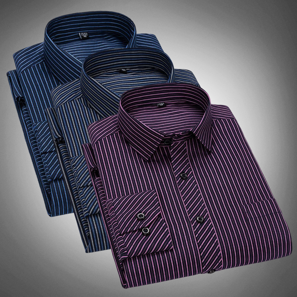 Men's Dress Shirt - Classic Striped - Long Sleeve - Button-Up Formal Workwear