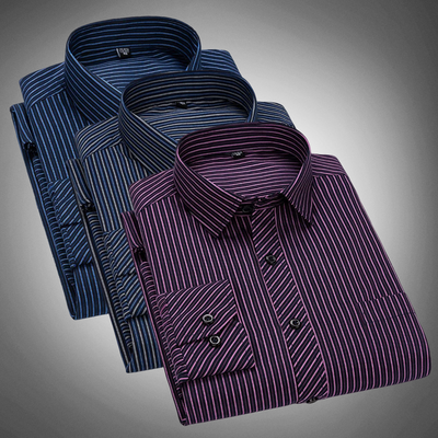 Men's Dress Shirt - Classic Striped - Long Sleeve - Button-Up Formal Workwear