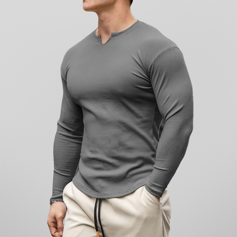 Men’s Henley Shirt - Ribbed Knit - Slim Fit - Long Sleeve Casual Wear