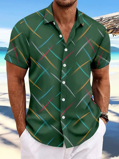 Men’s Short-Sleeve Button-Up Shirt - Casual Fit - Lightweight Breathable Fabric - Abstract Pattern