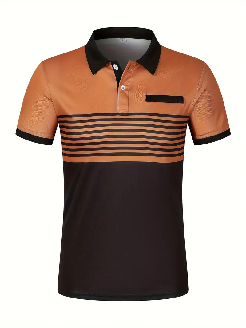 Men’s Polo Shirt - Slim Fit - Striped Design - Short Sleeve Casual Wear