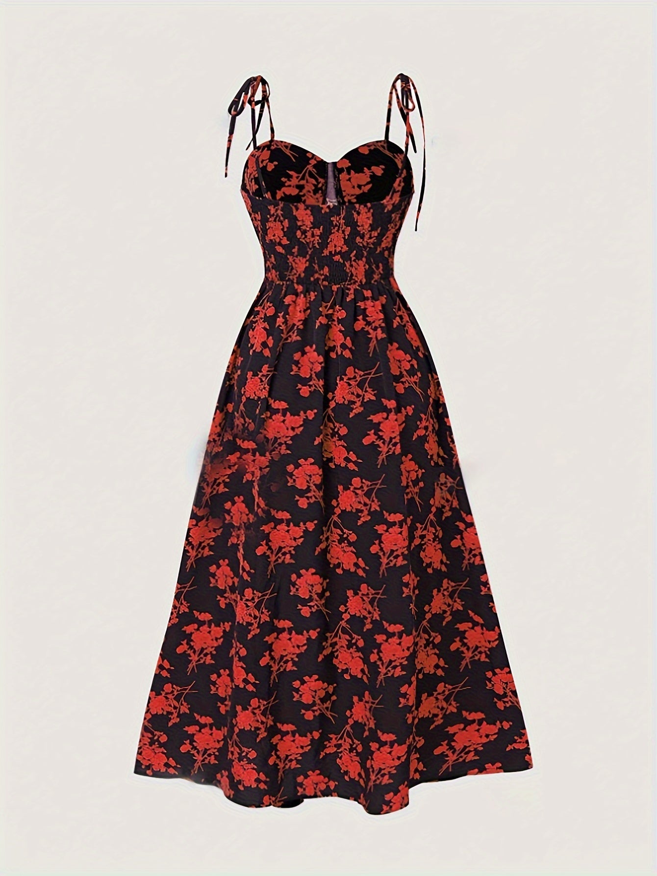 Floral print midi dress with tie straps for women