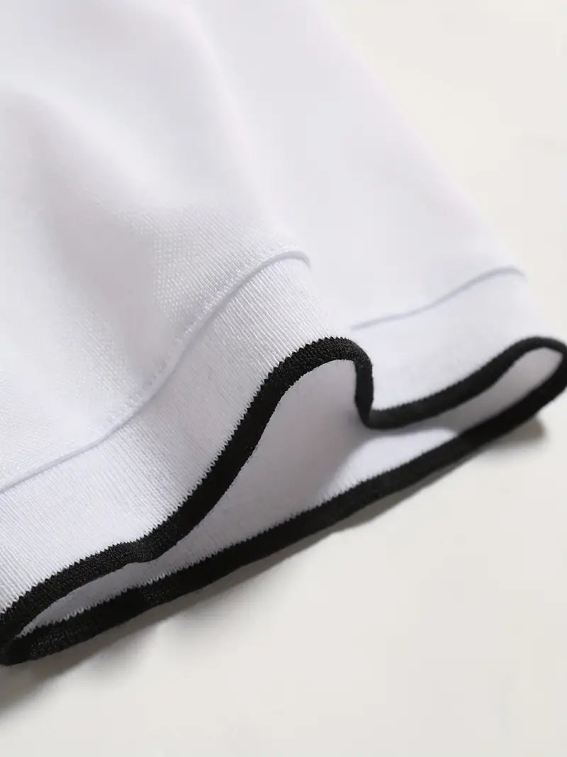 Men’s Polo Shirt - Slim Fit - Short Sleeve - Vertical Stripe Pattern - Classic Collar