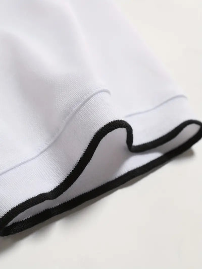 Men’s Polo Shirt - Slim Fit - Short Sleeve - Vertical Stripe Pattern - Classic Collar