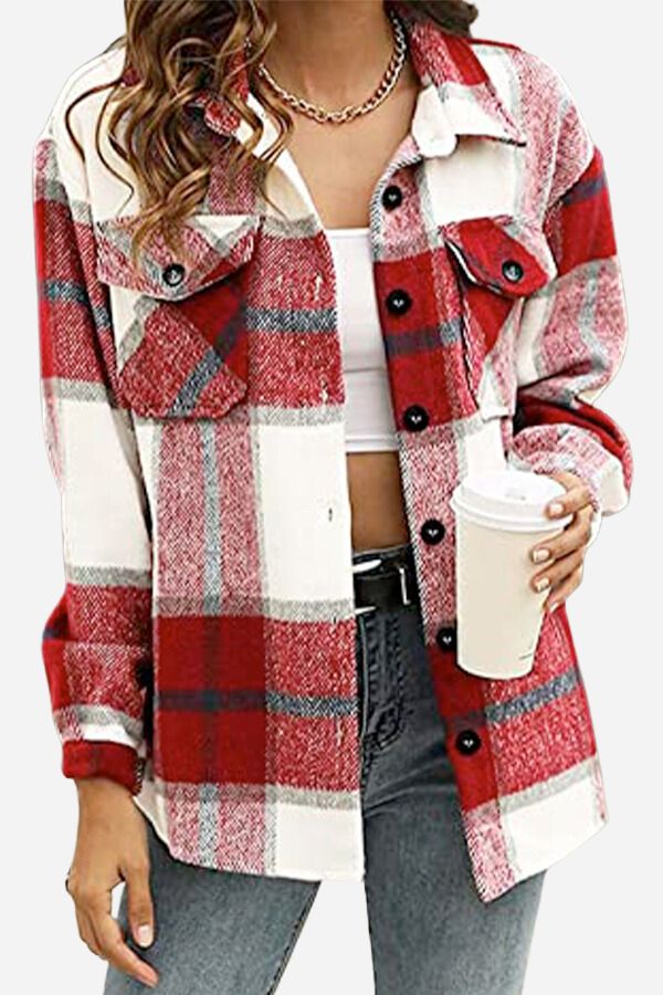 Women’s checked blouse with long sleeves