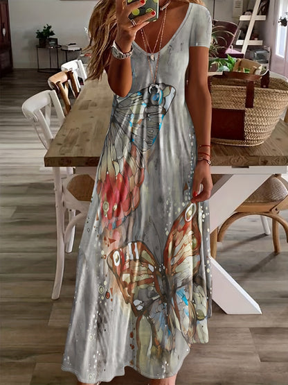 Women's Maxi Dress - Sleeveless V-Neck - Flowing Fit - Bold Butterfly Print