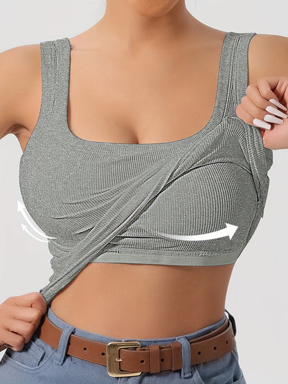 Ribbed crop tank top with built-in support for women