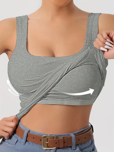 Ribbed crop tank top with built-in support for women