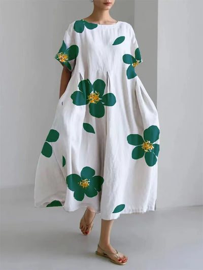 Women's Casual Loose Floral Dress with Round Neck – Spring Summer