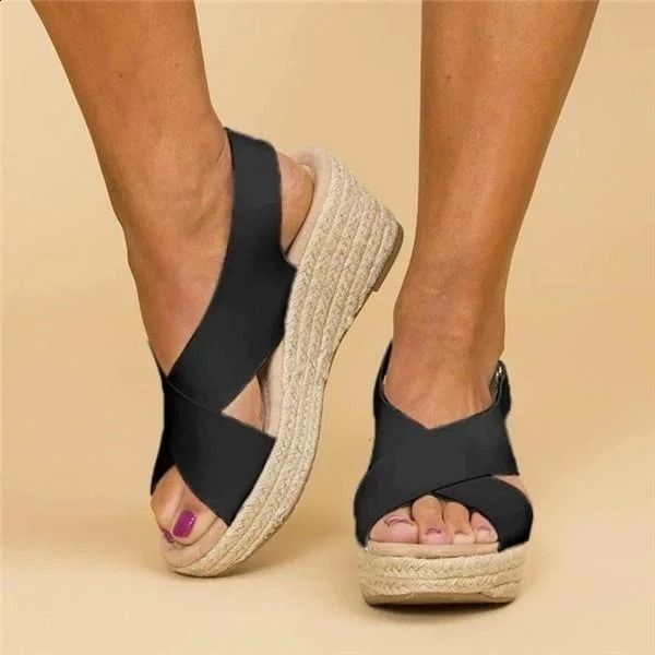 Women’s Wedge Sandals – Crisscross Straps – Espadrille Platform – Open Toe Fit