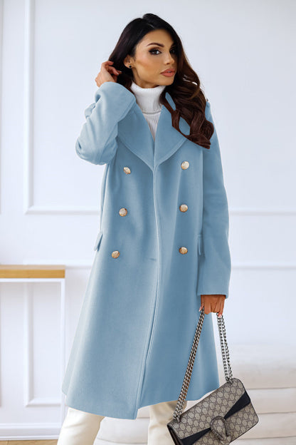 Women’s Double-Breasted Coat – Tailored Fit – Knee Length – Luxury Fabric – Wide Lapels
