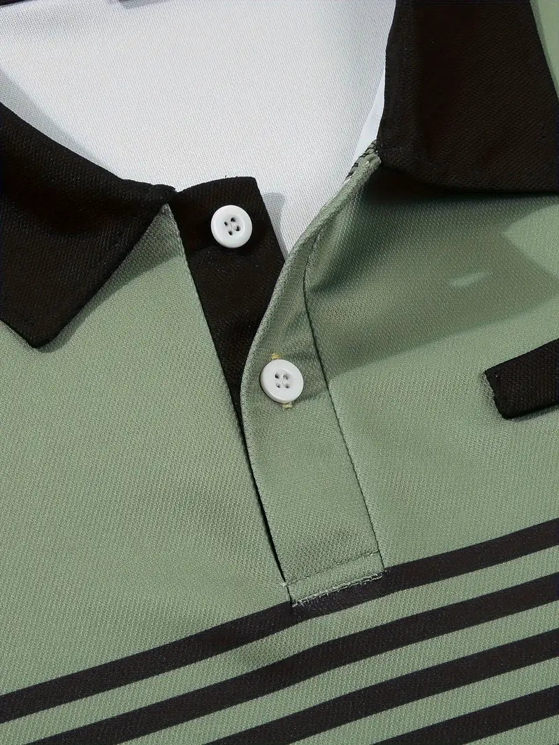 Men’s Polo Shirt - Slim Fit - Striped Design - Short Sleeve Casual Wear