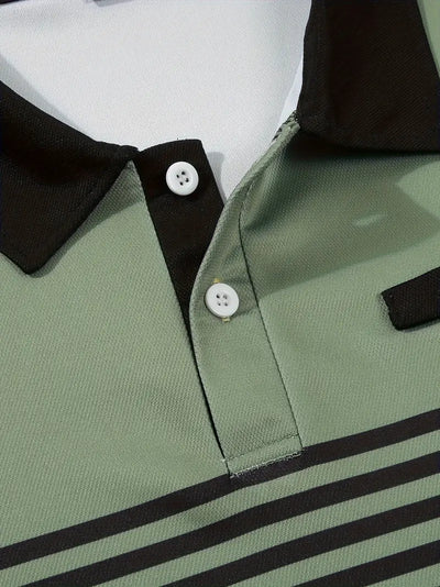 Men’s Polo Shirt - Slim Fit - Striped Design - Short Sleeve Casual Wear