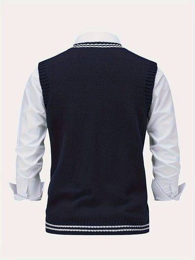 Men’s Sweater Vest - Cable Knit - V-Neck - Ribbed Trim - Classic Knitwear