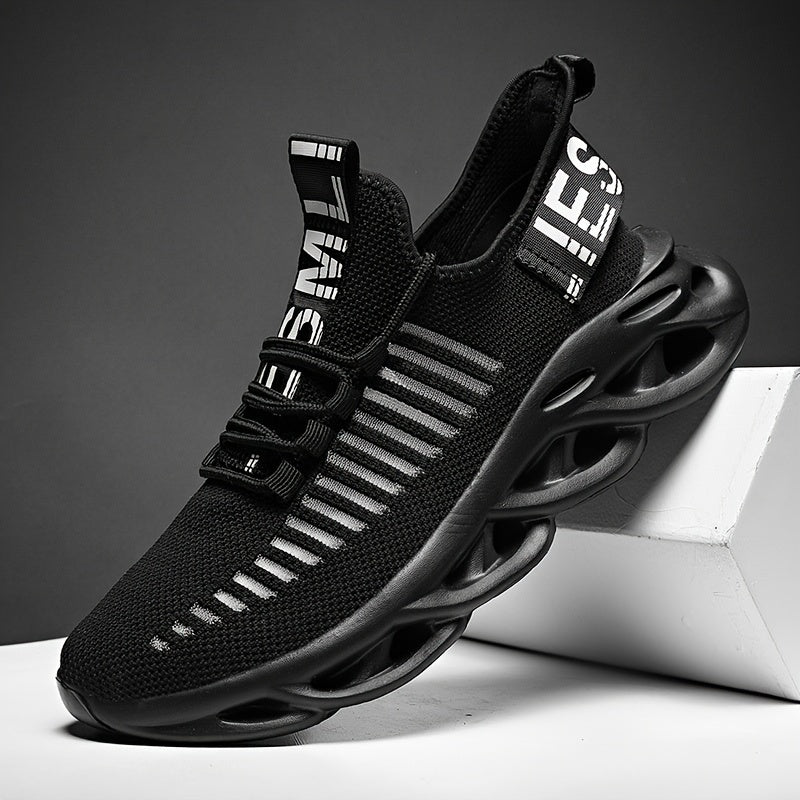 Men’s Running Trainers - Breathable Knit Upper - Cushioned Hollow Sole - Lace-Up Fit