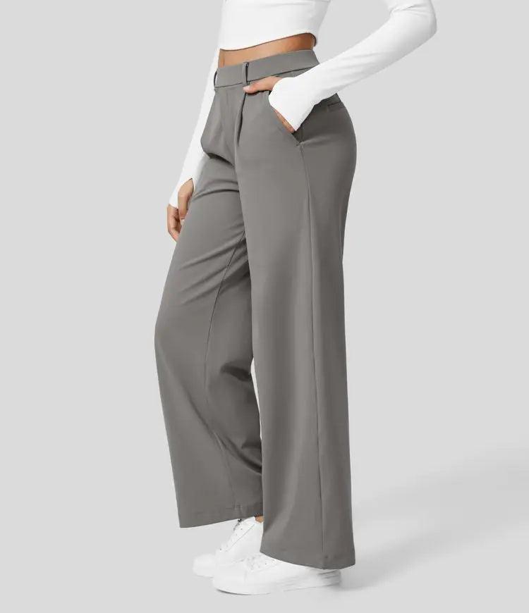 Women's Wide-Leg Trousers - High Waist - Pleated Front - Full Length - Side Pockets