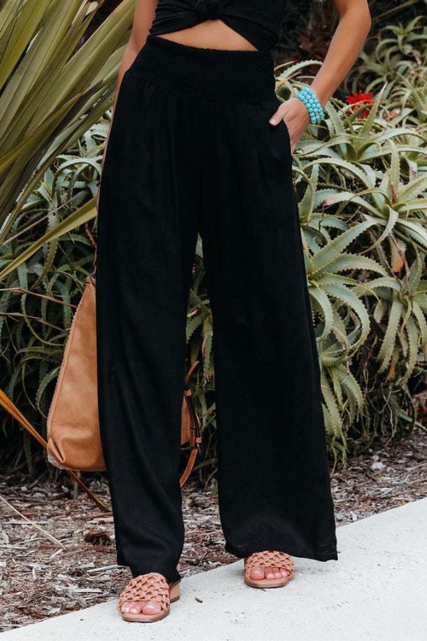 Women's wide casual pants with an elastic waist