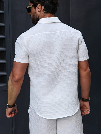 Men’s Short Set – Classic Fit – Textured Weave – Button-Up Casual Style