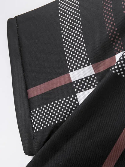 Men’s Polo Shirt - Plaid Pattern - Slim Fit - Short Sleeve Classic Casual Wear