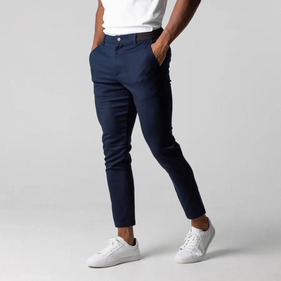 Men’s Slim-Fit Dress Trousers - Stretch Cotton - Flat Front - Business Casual