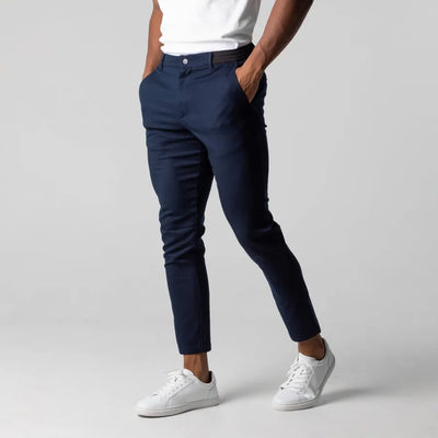 Men’s Slim-Fit Dress Trousers - Stretch Cotton - Flat Front - Business Casual