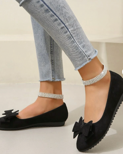 Women’s Ballet Flats – Suede-Look – Slip-On – Bow Detail – Casual Footwear