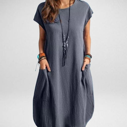 Women’s Long Dress – Relaxed Fit – Breathable Blend – Short Sleeve – With Pockets