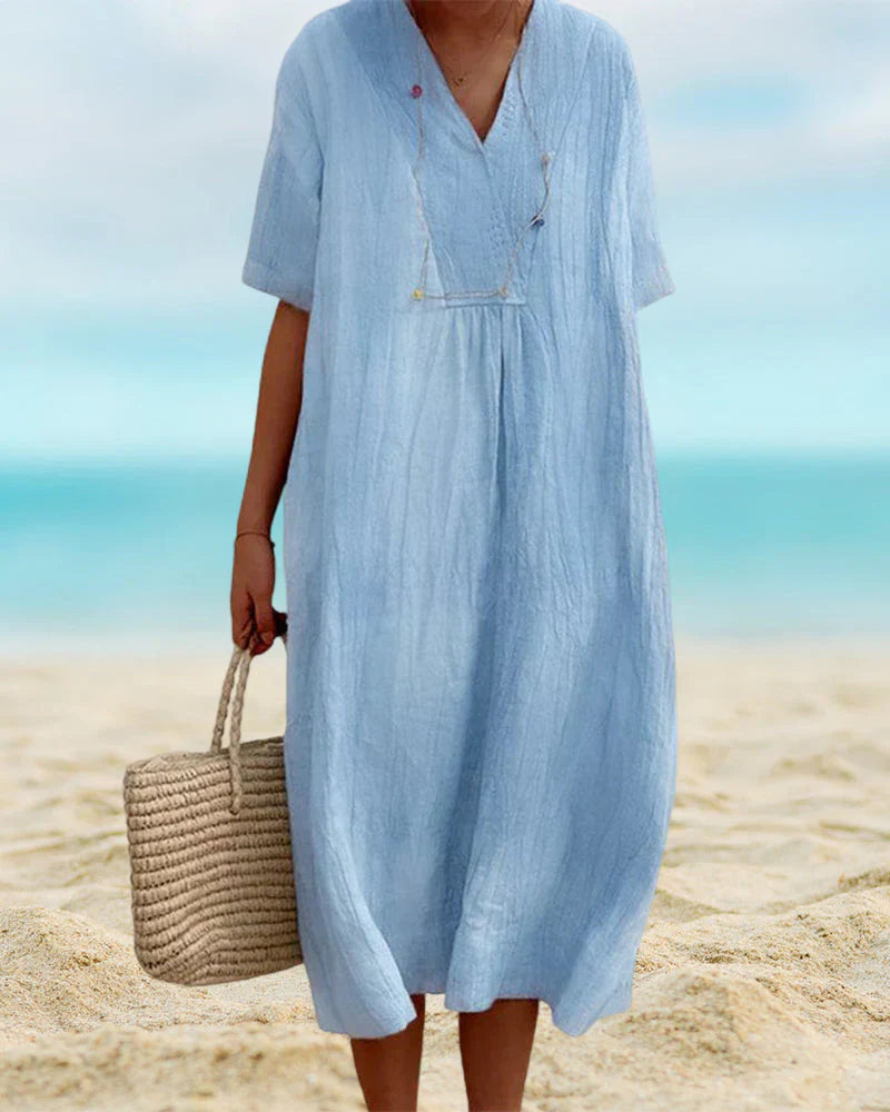 Elegant Women's Summer Dress - Mid Sleeve - MIdi Length