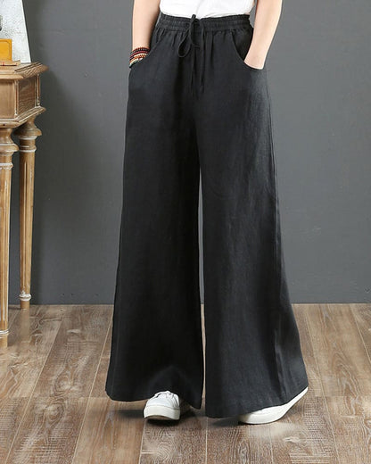 Women's baggy elastic drawstring waist wide leg pants