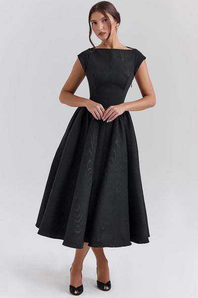 Women’s Midi Dress – Satin Feel – A-Line Fit – Sleeveless – High Neck – Elegant Wear