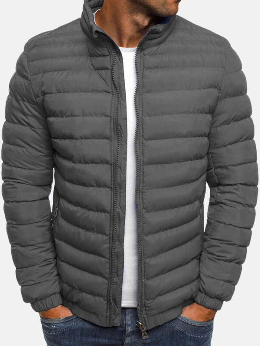 Men’s Quilted Jacket – Slim Fit – Lightweight Padding – High Collar – Zipper Pockets