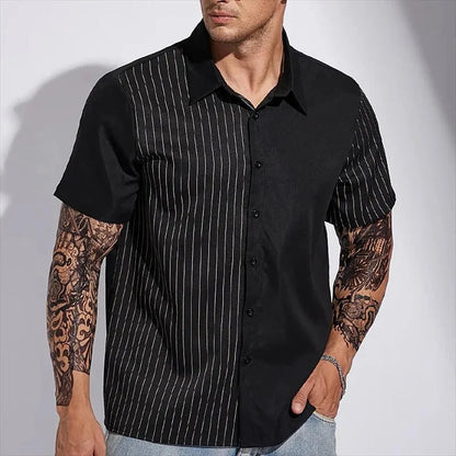 Men's Short-Sleeve Button-Up Shirt - Striped - Lightweight Breathable Fabric - Classic Fit