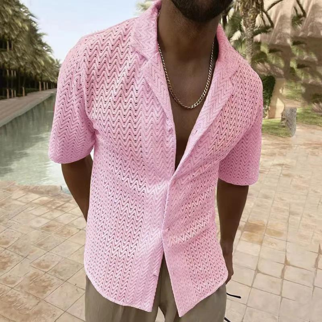 Men’s Polo Shirt – Relaxed Fit – Soft Knit – Zigzag Texture – Short Sleeve Casual Style