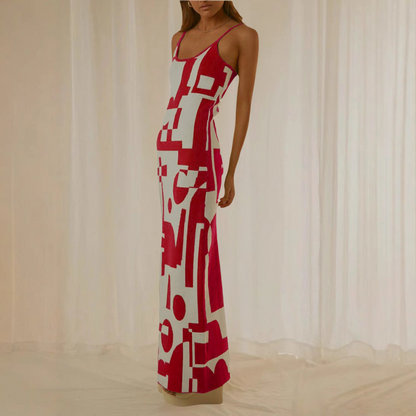 Women’s Maxi Dress – Bodycon Fit – Abstract Print – Spaghetti Straps – Stretch Fabric
