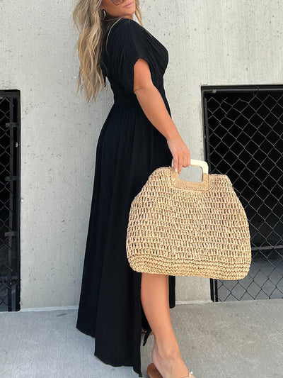 Women’s Maxi Dress – Smocked Waist – Relaxed Fit – V-Neck – Short Sleeve – Flowy Cotton