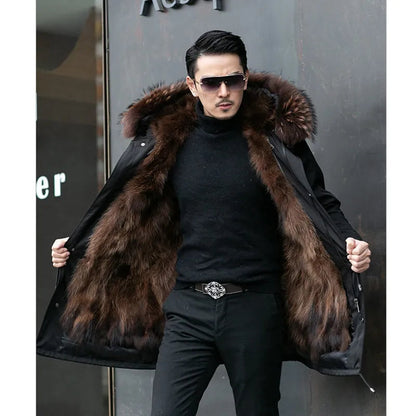 Men's winter parka with hood and fur