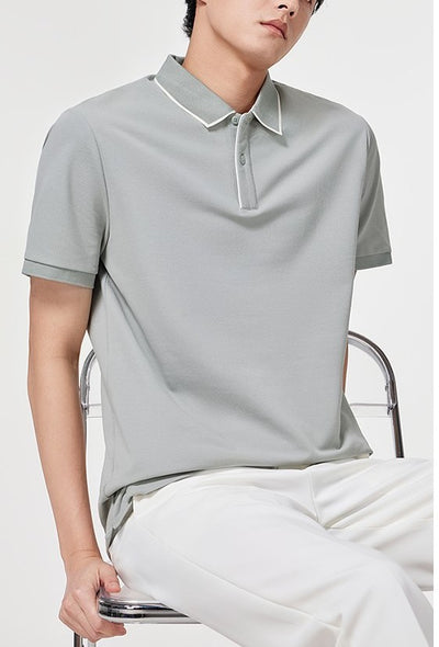 Men's Polo Shirt - Crisp Contrast Collar - Short Sleeve - Casual Elegance