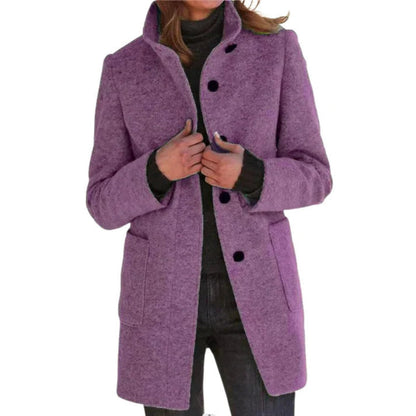 Women's Wool Coat - Elegant Tailored Fit - Single Breasted - Timeless Chic Style