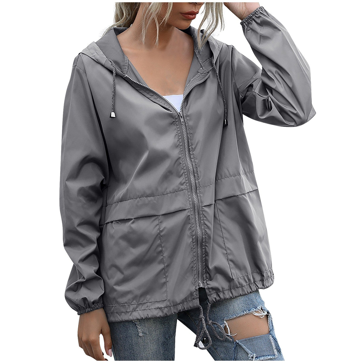 Lightweight hooded windbreaker for women