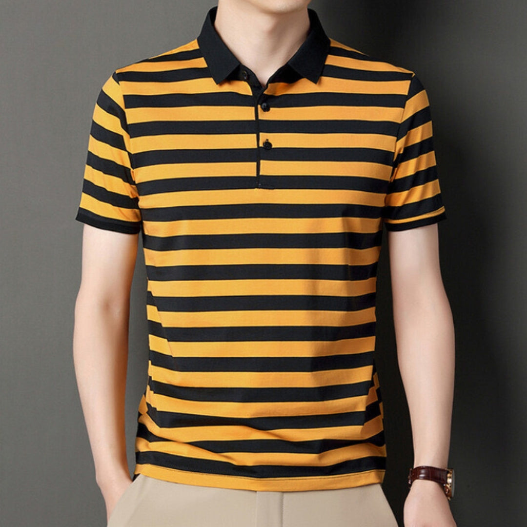Men’s Polo Shirt – Slim Fit – Soft Knit – Short Sleeve – Striped Casual Style