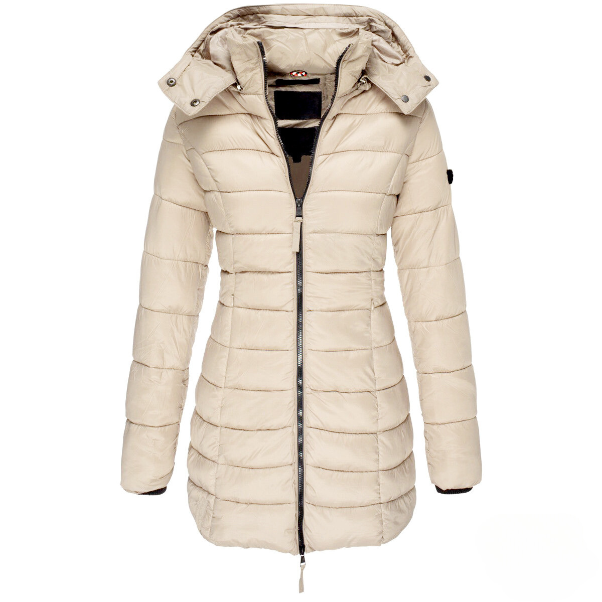 Women's fluffy insulated puffer jacket with removable hood