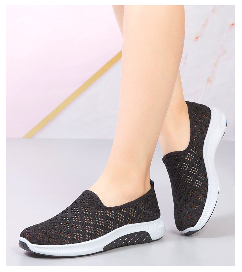 Women's Slip-On Shoes - Breathable Knit Upper - Lightweight Rubber Sole - Casual Comfort