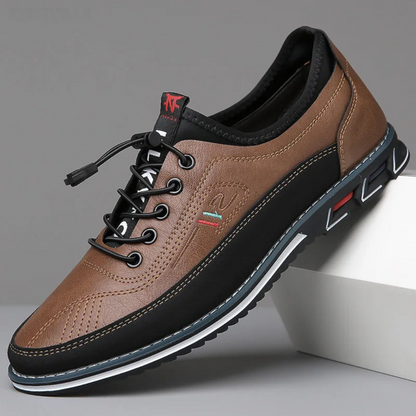 Men’s Leather Loafers – Slip-On Dress Shoes – Lace-Up Detail – Casual Elegance
