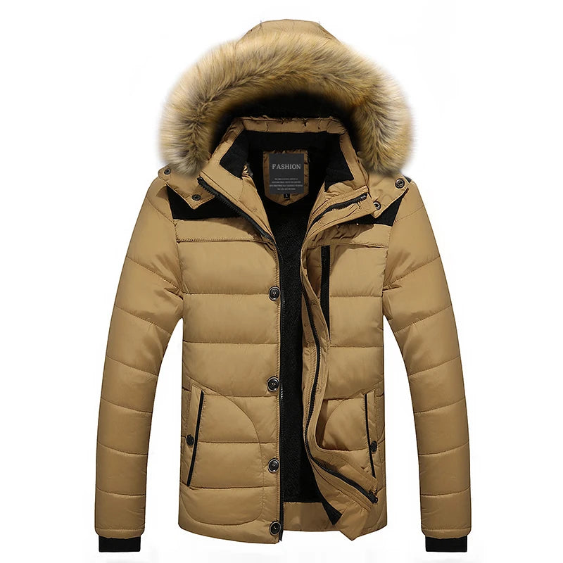 Men's quilted winter coat with fur trim